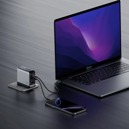 Caricatore da rete con cavo USB-C Cuktech AD1204U Display, 120W, 6A, 1 x USB-A - 2 x USB-C, Argento