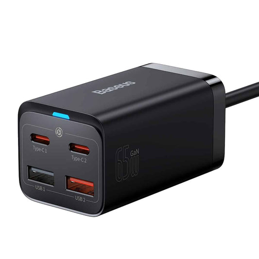 Caricatore di rete USB-C Baseus GaN3 Pro con cavo, 65W, 3A, 2 x USB-A - 2 x USB-C, nero CCGP04010101