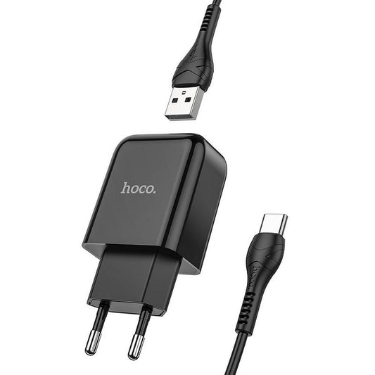 Caricabatterie da rete con cavo USB-C HOCO N2, 10W, 2A, 1 x USB-A, Nero
