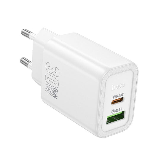 Caricabatterie Rete HOCO N63, 30W, 3A, 1 x USB-A - 1 x USB-C, Bianco