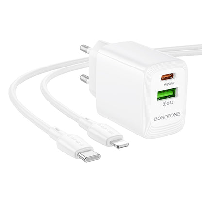 Caricabatterie da rete con cavo Lightning Borofone BN27 Fuente, 20W, 3A, 1 x USB-A - 1 x USB-C, Bianco