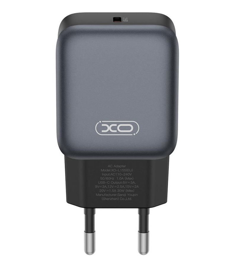 Caricabatterie da Rete con Cavo USB-C XO Design L155, 30W, 3A, 1 x USB-C, Nero