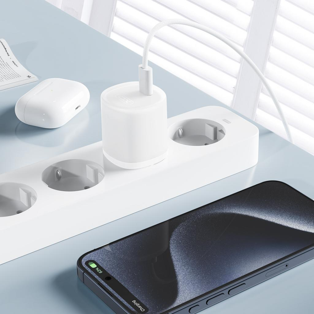 Caricabatterie Rete con Cavo USB-C XO Design L150, 30W, 3A, 1 x USB-C, Bianco