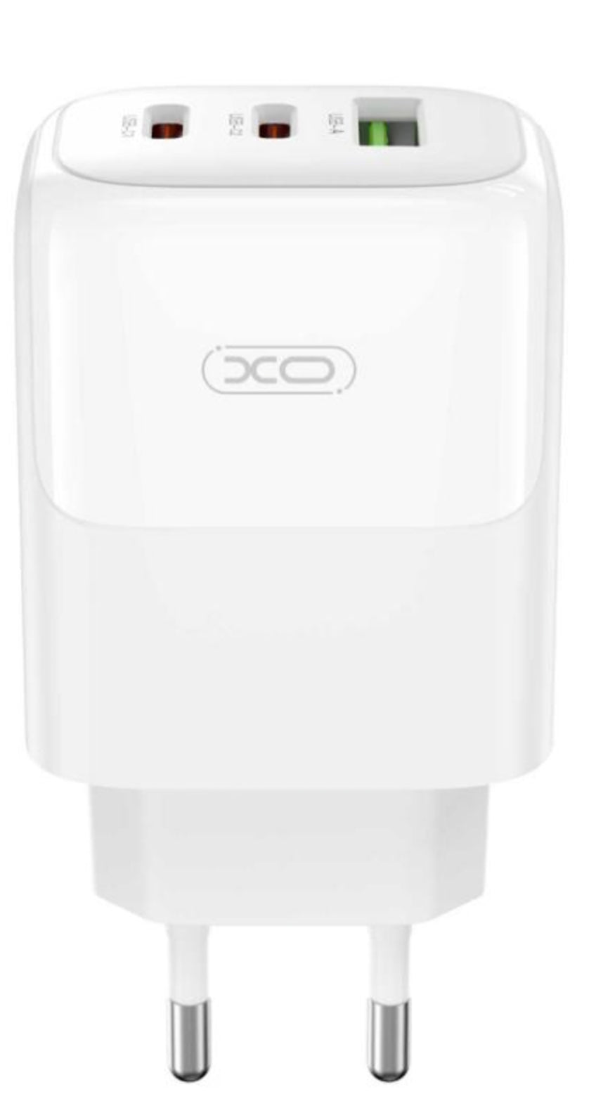 Caricabatterie da Rete con Cavo USB-C XO Design L139, 65W, 4.5A, 1 x USB-A - 2 x USB-C, Bianco