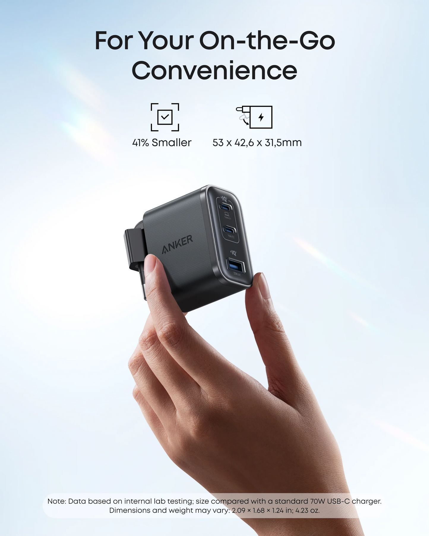Caricabatterie da Rete con Cavo USB-C Anker Nano, 70W, 3.5A, 1 x USB-A - 2 x USB-C, Grigio B121A311