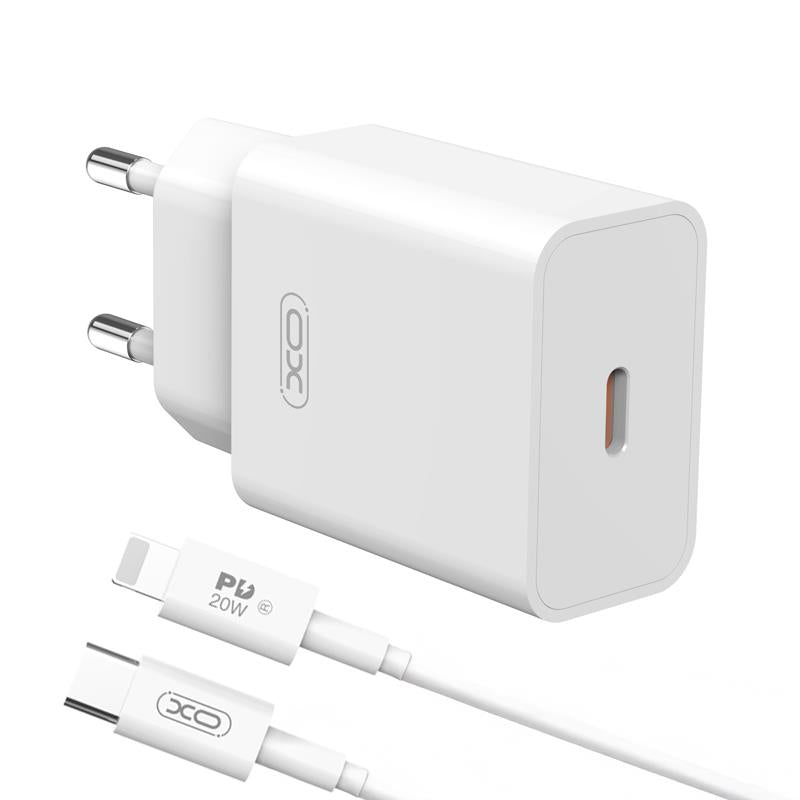 Caricatore da rete con cavo Lightning XO Design L126, 20W, 3A, 1 x USB-C, Bianco
