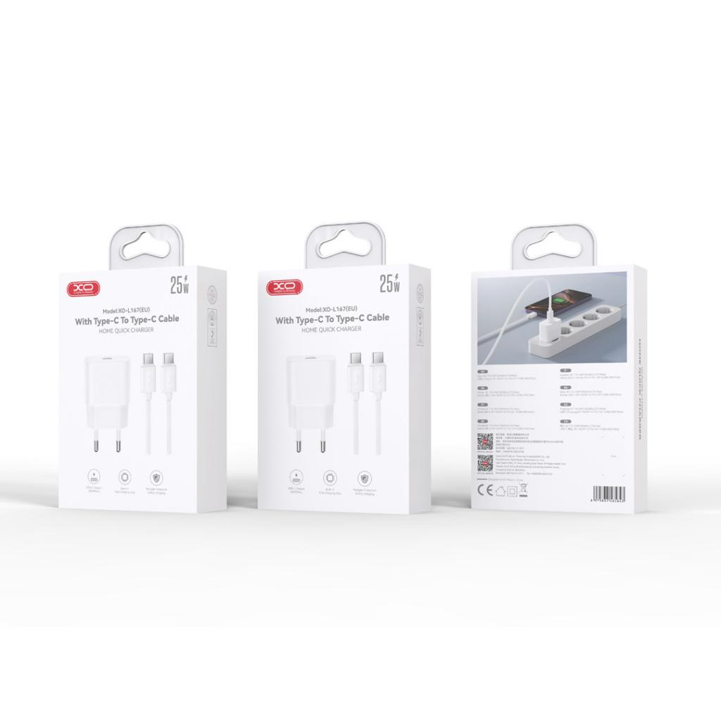 Caricabatterie da Rete con Cavo USB-C XO Design L167, 25W, 3A, 1 x USB-C, Bianco