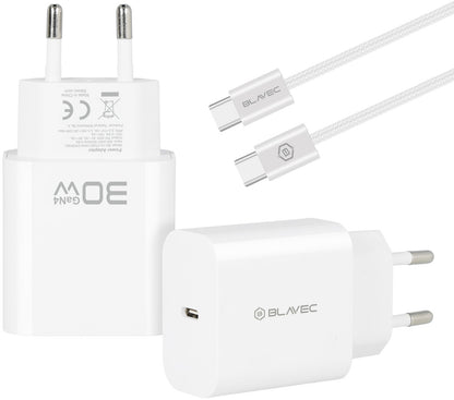 Blavec BC-14 USB-C Wall Charger with Cable, 30W, 3A, 1 x USB-C, White