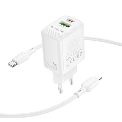 Caricabatterie da rete con cavo Lightning Borofone BN27 Fuente, 20W, 3A, 1 x USB-A - 1 x USB-C, Bianco