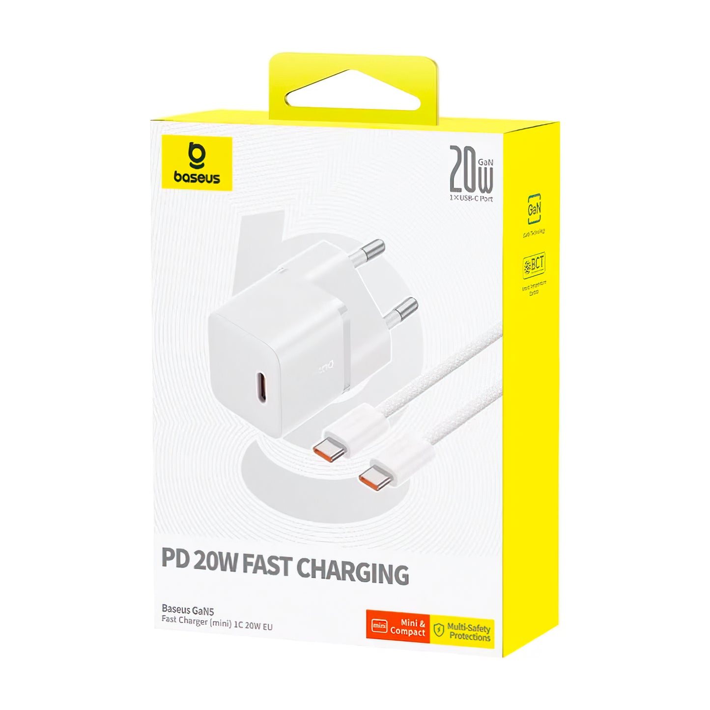 Baseus GaN5 Network Charger with USB-C Cable, 20W, 3A, 1 x USB-C, White P10110900213-01