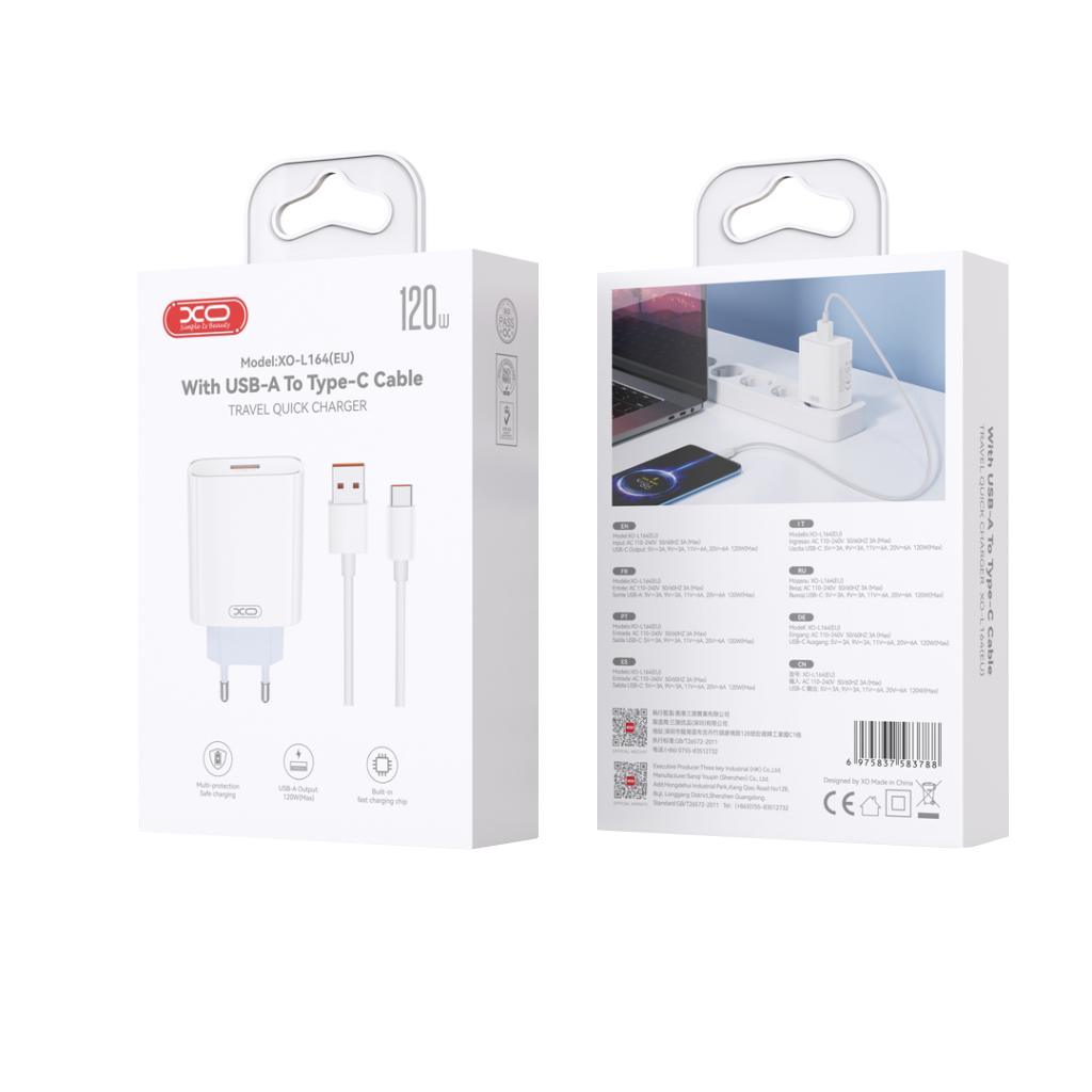 Caricabatterie Rete con Cavo USB-C XO Design L164, 30W, 1 x USB-A, Bianco