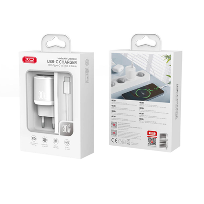 Caricabatterie Rete con Cavo USB-C XO Design L150, 30W, 3A, 1 x USB-C, Bianco