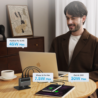 Caricabatterie da Rete con Cavo USB-C Cuktech, 100W, 5A, 1 x USB-A - 2 x USB-C, Grigio CUKAD1003EUG