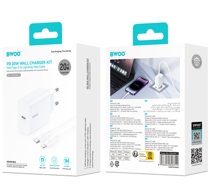 Network Charger with Lightning Cable BWOO CDA233, 20W, 3A, 1 x USB-C, White