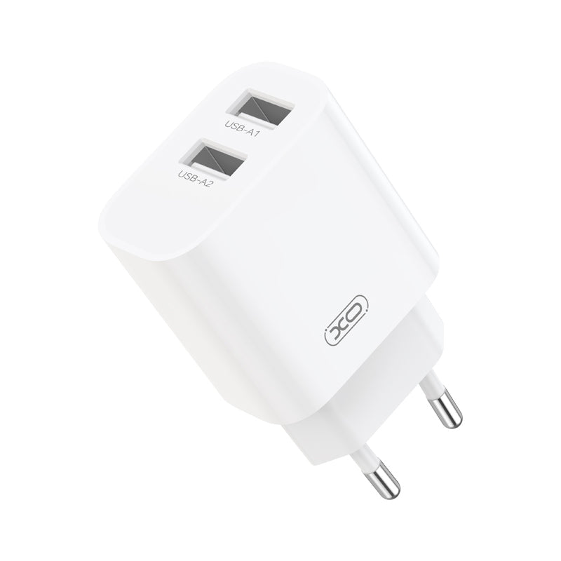 Caricatore da rete con cavo Lightning XO Design CE55, 12 W, 2,4 A, 2 x USB-A, bianco