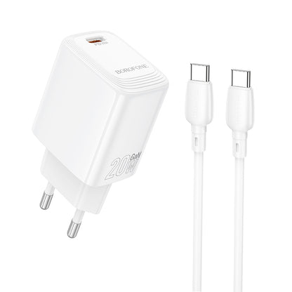 Network Charger with USB-C Cable Borofone BN26 Fuente, 20W, 3A, 1 x USB-C, White