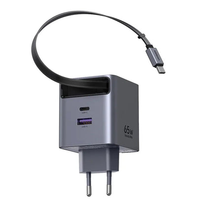 Caricabatterie da Rete con Cavo USB-C UGREEN X615, 65W, 3A, 1 x USB-A - 1 x USB-C, Grigio