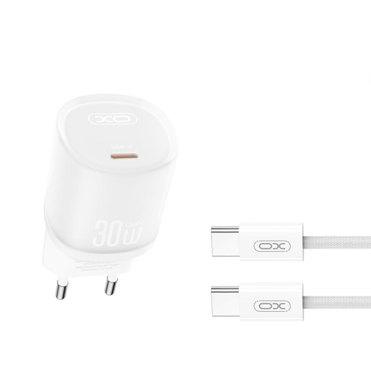 Caricabatterie Rete con Cavo USB-C XO Design L150, 30W, 3A, 1 x USB-C, Bianco