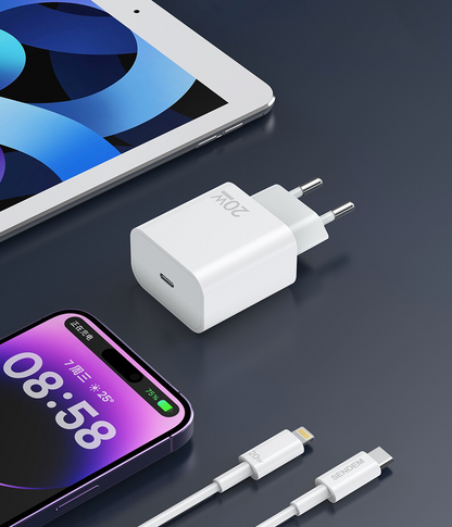 Caricatore da Rete con Cavo USB-C Sendem OG73, 20W, 3A, 1 x USB-C, Bianco