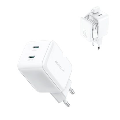 Caricabatterie Rete con Cavo USB-C Joyroom JR-TCL05, 45W, 3A, 2 x USB-C, Bianco