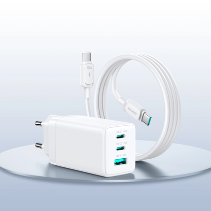 Joyroom JR-TG10 USB-C Network Charger with Cable, 65W, 3.25A, 1 x USB-A - 2 x USB-C, White
