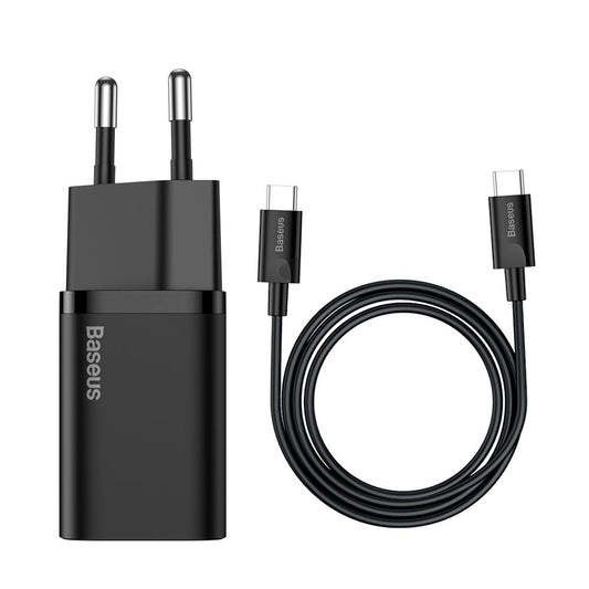 Caricabatterie di rete Baseus Super Si USB-C con cavo USB-C, 25W, 3A, 1 x USB-C, nero TZCCCSUP-L01