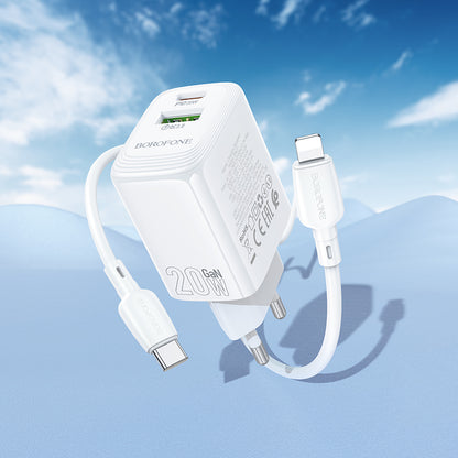 Caricabatterie da rete con cavo Lightning Borofone BN27 Fuente, 20W, 3A, 1 x USB-A - 1 x USB-C, Bianco