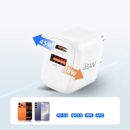 Caricabatterie Rete con Cavo USB-C Tech-Protect NCA45W, 45W, 3A, 1 x USB-A - 1 x USB-C, Bianco
