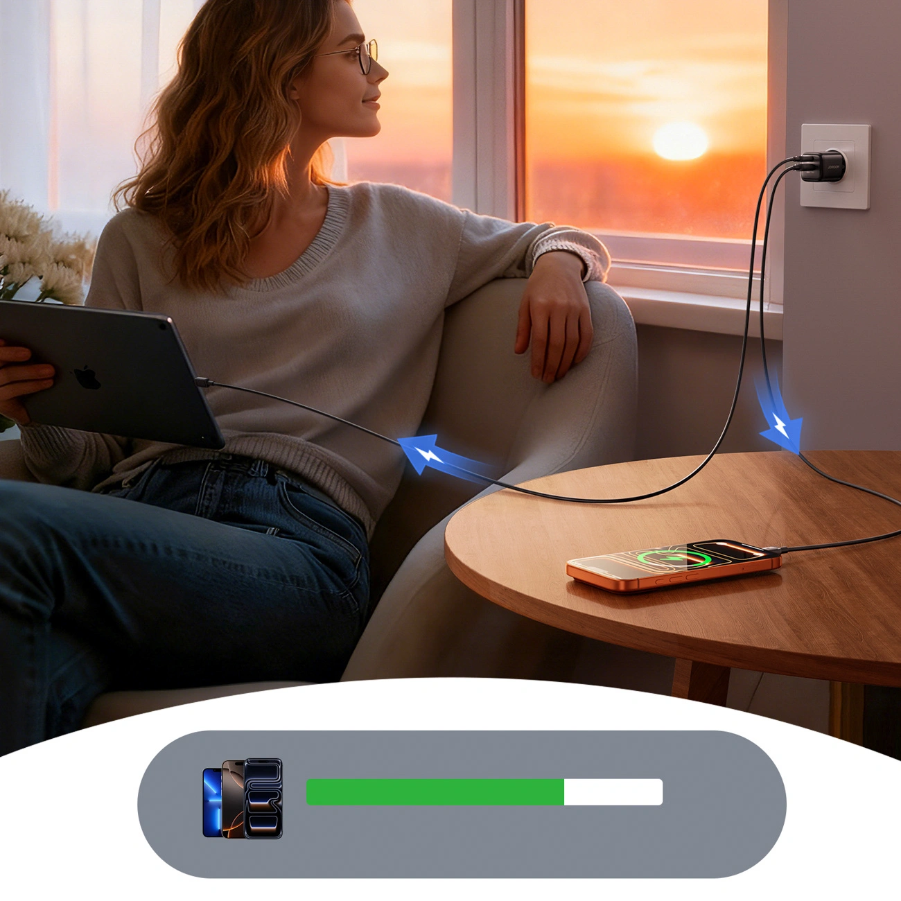 Caricabatterie Retea Con Cavo Lightning Joyroom JR-TG7, 33W, 3A, 1 x USB-A - 1 x USB-C, Nero