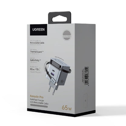 Caricabatterie da Rete con Cavo USB-C UGREEN X615, 65W, 3A, 1 x USB-A - 1 x USB-C, Grigio