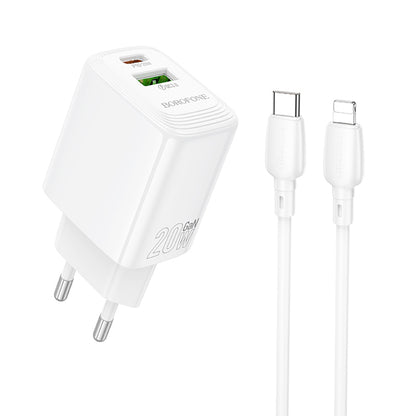 Caricabatterie da rete con cavo Lightning Borofone BN27 Fuente, 20W, 3A, 1 x USB-A - 1 x USB-C, Bianco