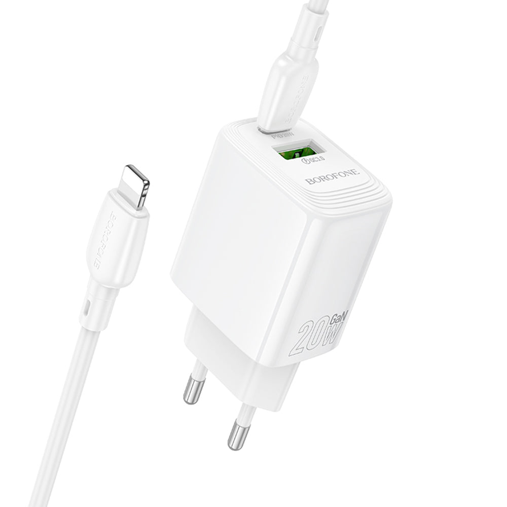 Caricabatterie da rete con cavo Lightning Borofone BN27 Fuente, 20W, 3A, 1 x USB-A - 1 x USB-C, Bianco