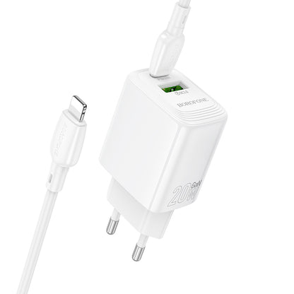 Caricabatterie da rete con cavo Lightning Borofone BN27 Fuente, 20W, 3A, 1 x USB-A - 1 x USB-C, Bianco