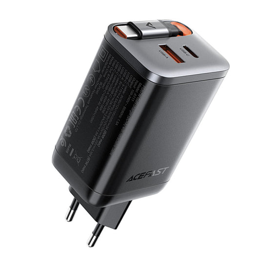 Caricabatterie da rete con cavo USB-C Acefast A111, 67W, 3A, 1 x USB-A - 1 x USB-C, Nero