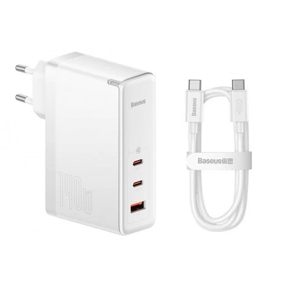 Caricabatterie Rete con Cavo USB-C Baseus GaN5 Pro, 140W, 5A, 1 x USB-A - 2 x USB-C, Bianco CCGP100202