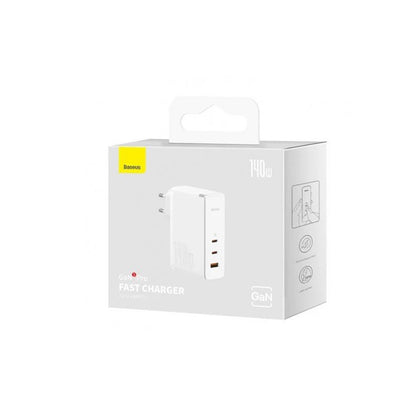 Caricabatterie Rete con Cavo USB-C Baseus GaN5 Pro, 140W, 5A, 1 x USB-A - 2 x USB-C, Bianco CCGP100202