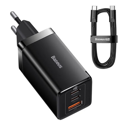 Caricabatterie Rete con Cavo USB-C Baseus GaN5 Pro, 65W, 3.25A, 1 x USB-A - 2 x USB-C, Nero C0206500