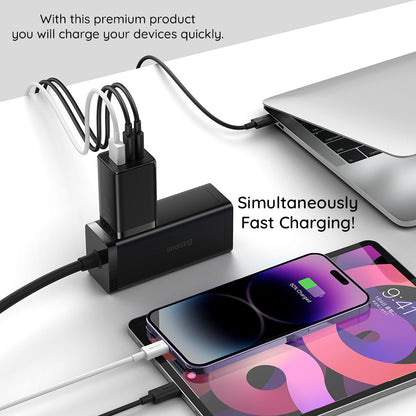 Caricabatterie Rete con Cavo USB-C Baseus GaN5 Pro, 65W, 3.25A, 1 x USB-A - 2 x USB-C, Nero C0206500