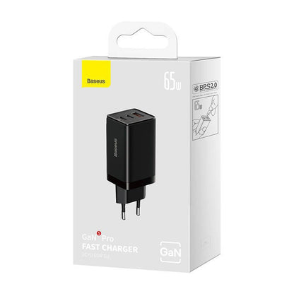 Caricabatterie Rete con Cavo USB-C Baseus GaN5 Pro, 65W, 3.25A, 1 x USB-A - 2 x USB-C, Nero C0206500