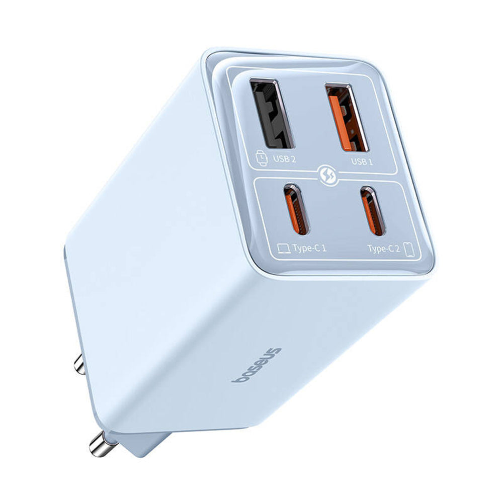 Caricabatterie Rete con Cavo USB-C Baseus GaN6 Pro, 65W, 3.25A, 2 x USB-A - 2 x USB-C, Blu E0121D00
