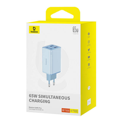 Caricabatterie Rete con Cavo USB-C Baseus GaN6 Pro, 65W, 3.25A, 2 x USB-A - 2 x USB-C, Blu E0121D00