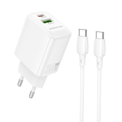 Caricabatterie Rete Con Cavo USB-C Borofone BN29 Fuente, 30W, 3A, 1 x USB-A - 1 x USB-C, Bianco