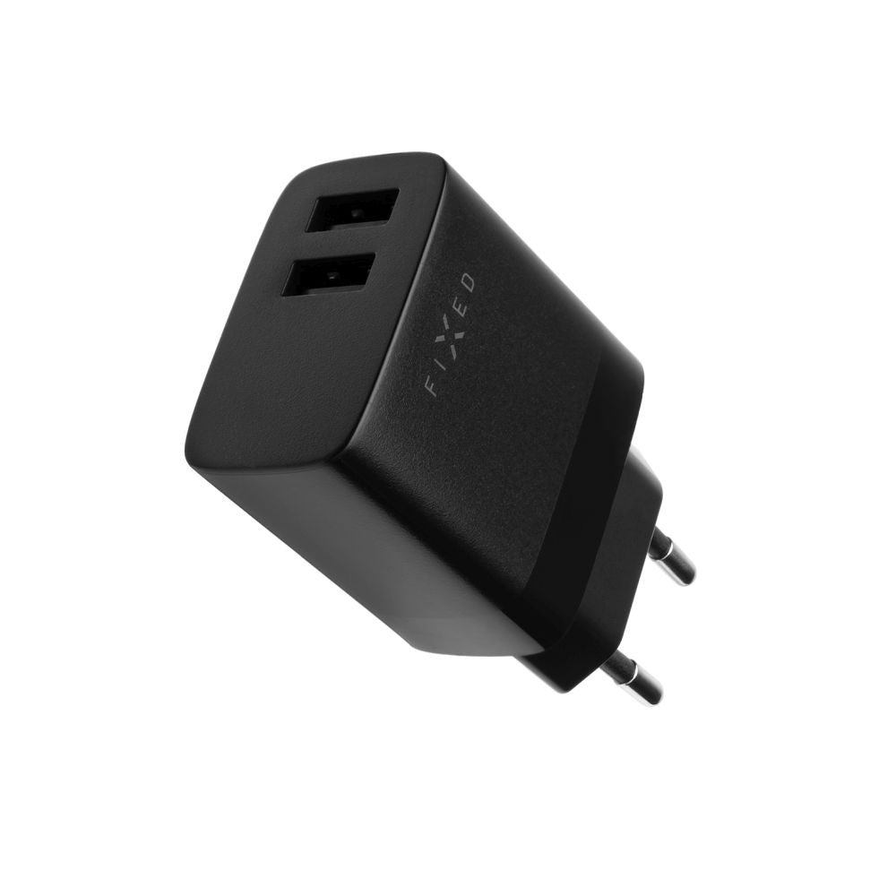 Caricabatterie da rete con cavo USB-C Fixed, 17W, 3A, 2 x USB-A, Nero