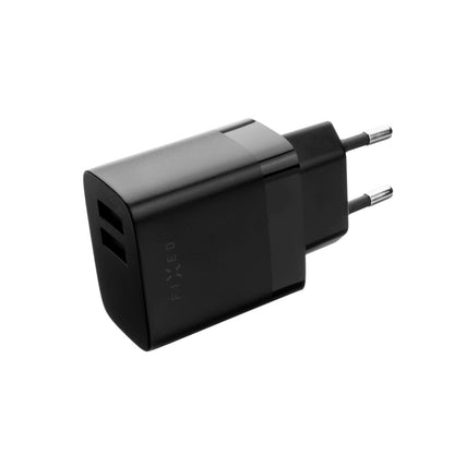 Caricabatterie da rete con cavo USB-C Fixed, 17W, 3A, 2 x USB-A, Nero