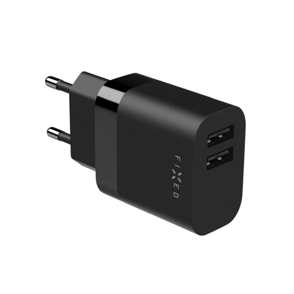 Caricabatterie da rete con cavo USB-C Fixed, 17W, 3A, 2 x USB-A, Nero