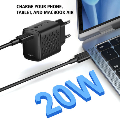 Caricabatterie da Rete con Cavo USB-C Lito LC13T, 20W, 3A, 1 x USB-C, Nero