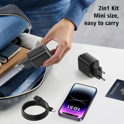 Caricabatterie da Rete con Cavo USB-C Lito LC13T, 20W, 3A, 1 x USB-C, Nero
