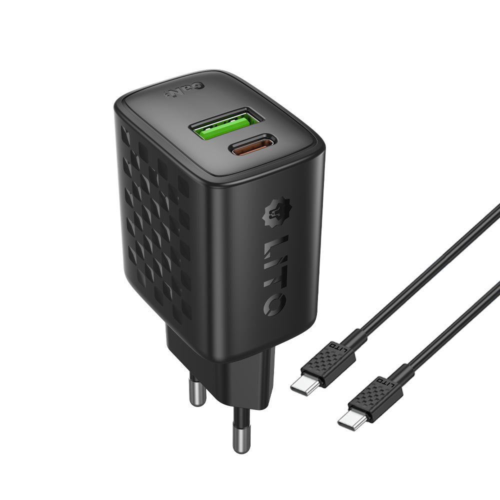 Caricabatterie Rete Con Cavo USB-C Lito LC19T, 30W, 3A, 1 x USB-A - 1 x USB-C, Nero