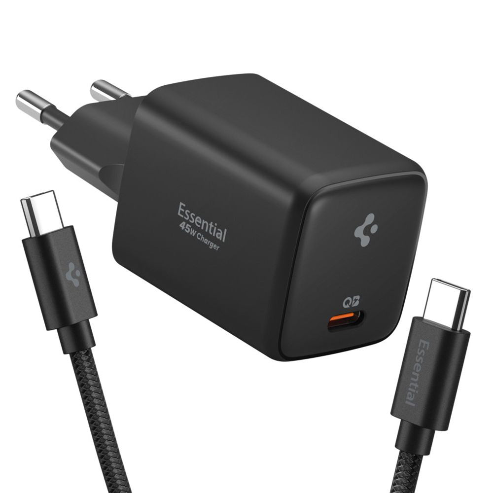 Caricabatterie da Rete con Cavo USB-C Spigen EE451EU Essential, 45W, 3A, 1 x USB-C, Nero ACH09474