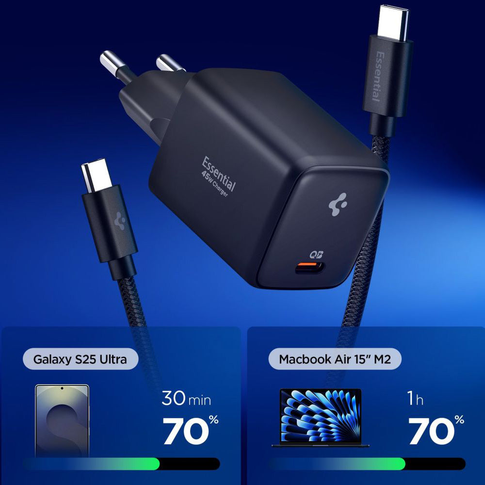 Caricabatterie da Rete con Cavo USB-C Spigen EE451EU Essential, 45W, 3A, 1 x USB-C, Nero ACH09474